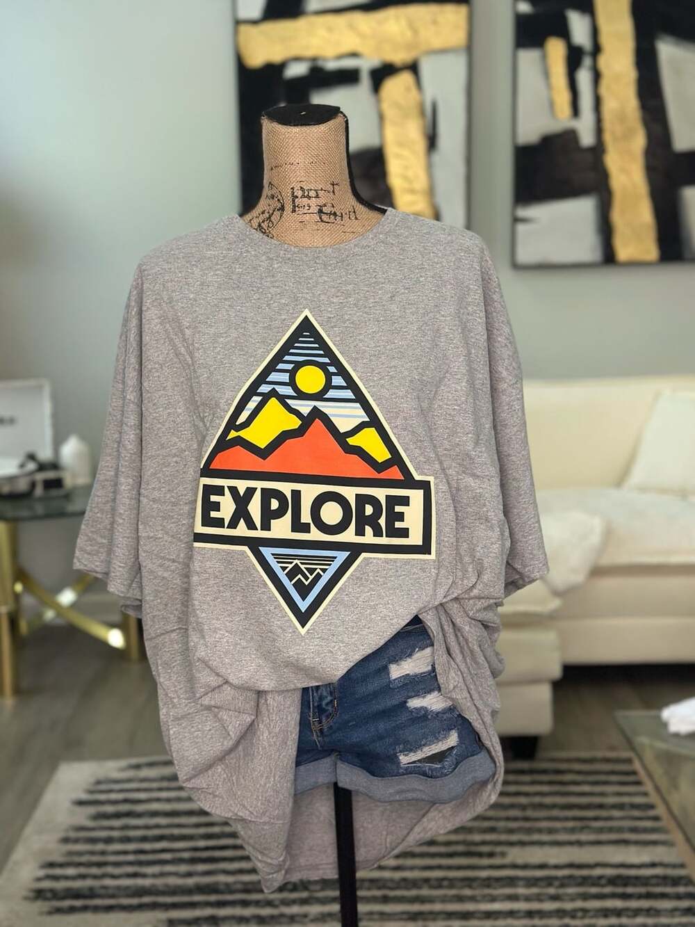 Generic Explore Graphic Print T-Shirt Size 3XL Gray Cotton Blend